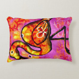 抽象芸術お洒落フラミンゴピンクイエローフローラ アクセントクッション