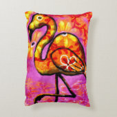 抽象芸術お洒落フラミンゴピンクイエローフローラ アクセントクッション (裏面(縦))
