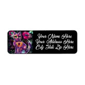 抽象芸術お洒落フローラキティキャット差出人住所 ラベル (正面)