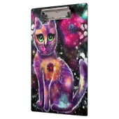 抽象芸術お洒落フローラキティ猫ブラックピンク クリップボード (左)