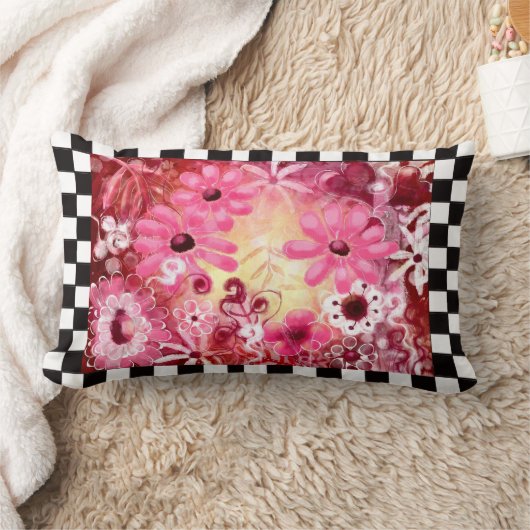 抽象芸術お洒落フローラ絵を描ズアートピンクレッド ランバークッション (ブランケット)