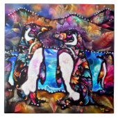 抽象芸術お洒落ペンギン科フローラカラフル タイル (正面)