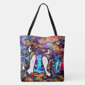 抽象芸術お洒落ペンギン科フローラカラフル トートバッグ (裏面)