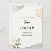 抽象芸術お洒落ボタニックガールバースデーパーティー 招待状 (正面)