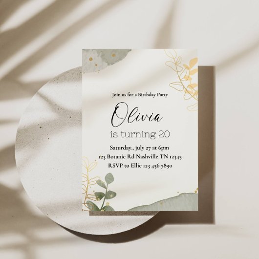 抽象芸術お洒落ボタニックガールバースデーパーティー 招待状
