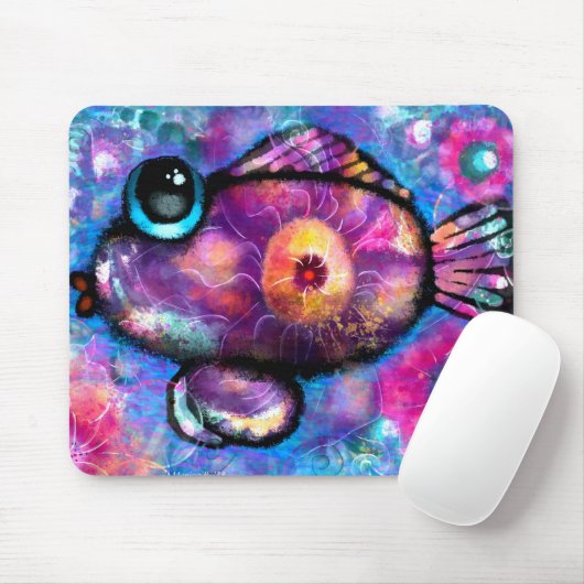 抽象芸術お洒落大目の魚ティール(緑がかった色)ピンクフローラ マウスパッド (マウス)