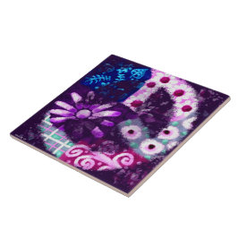 抽象芸術お洒落平和サインフローラ紫ポスター タイル