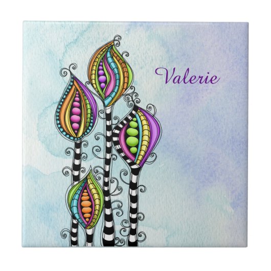 抽象芸術お洒落花 タイル (正面)