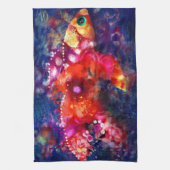 抽象芸術お洒落金魚パープルオレンジピンク キッチンタオル (縦)