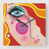 抽象芸術お洒落顔アイレッド黄色のパターン スクエア壁時計 (正面)