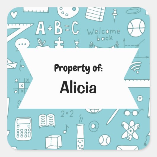 抽象芸術かわいい学校勉強パターンパーソナライズされた スクエアシール (正面)