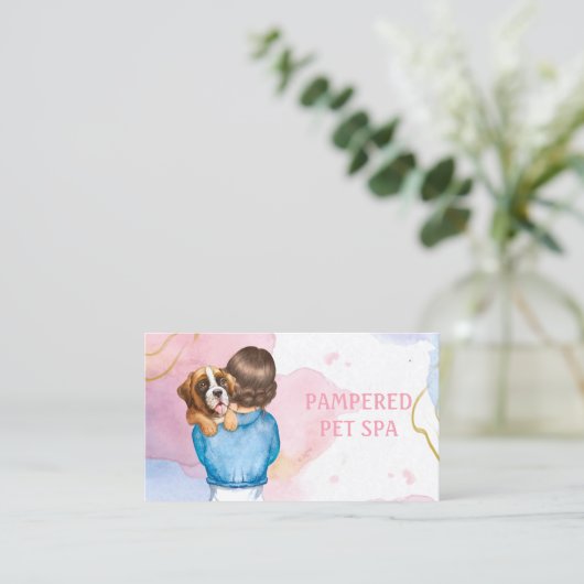 抽象芸術かわいい犬アットペットトリマー名刺 名刺 (スタンド正面)