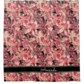抽象芸術かわいい美しいピンクの花フローラデザイン シャワーカーテン (正面)