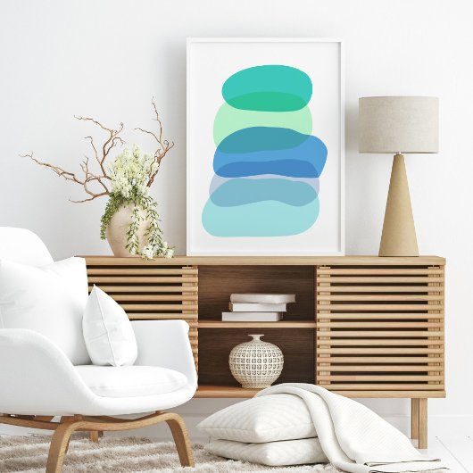 抽象芸術かわいらしジオメトリ図形(青と緑) ポスター