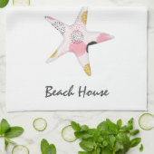 抽象芸術かわいらしスターフィッシュビーチハウス キッチンタオル (折り畳み)