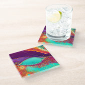 抽象芸術かわいらしビーチアート ガラスコースター (アングル)
