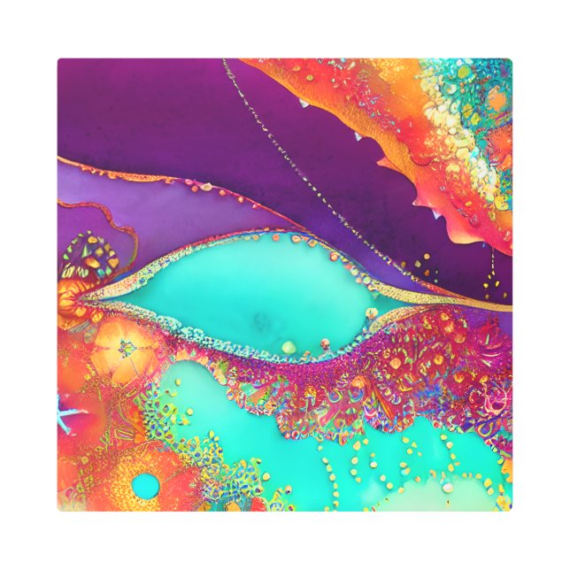 抽象芸術かわいらしビーチアート メタルプリント (正面)