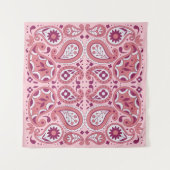 抽象芸術かわいらしピンク白ペイズリー涙液 タペストリー (正面(横))