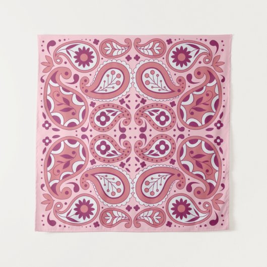 抽象芸術かわいらしピンク白ペイズリー涙液 タペストリー (正面(横))