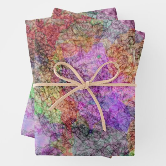 抽象芸術かわいらしミックスの渦巻きパステルカラー灰色 ラッピングペーパーシート (インサイチュ)