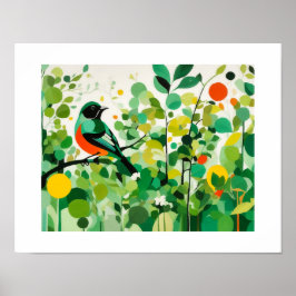 抽象芸術が枝に立っている鳥 ポスター