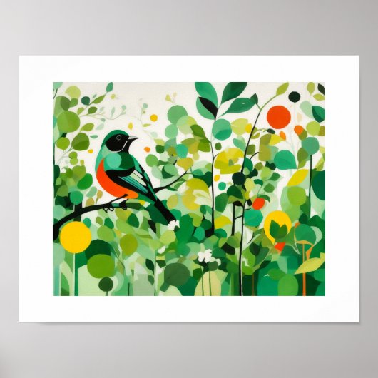 抽象芸術が枝に立っている鳥 ポスター (正面)