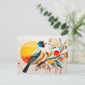 抽象芸術が枝に立っている鳥 ポストカード (スタンド正面)