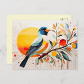 抽象芸術が枝に立っている鳥 ポストカード (正面/裏面)