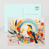 抽象芸術が枝に立っている鳥 ポストカード (正面/裏面)