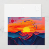 抽象芸術が燃える山の夕日 ポストカード (正面/裏面)