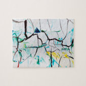 抽象芸術が緑の黄色い青で割れた ジグソーパズル (横)