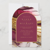 抽象芸術きらめくズ結婚ワインレッドアーチID1018 招待状 (正面)