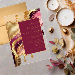 抽象芸術きらめくズ結婚ワインレッドID1018 アクリル招待状