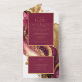 抽象芸術きらめくズ結婚ワインレッドID1018 オールインワン招待状 (内側)