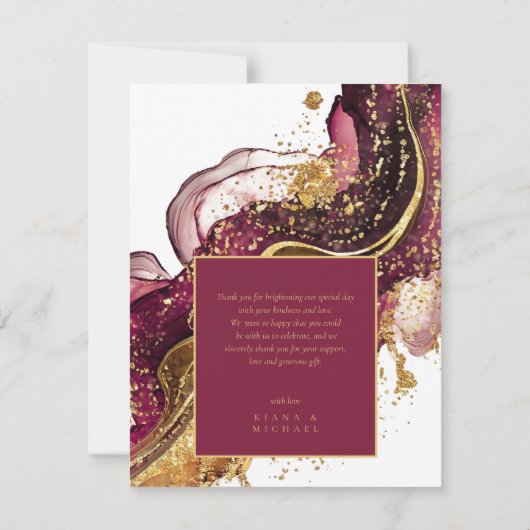 抽象芸術きらめくズ結婚ワインレッドID1018 サンキューカード (裏面)