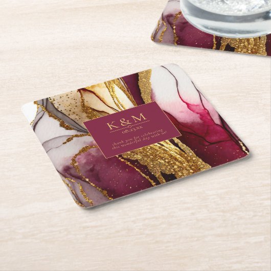 抽象芸術きらめくズ結婚ワインレッドID1018 スクエアペーパーコースター (アングル)