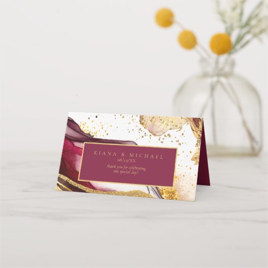 抽象芸術きらめくズ結婚ワインレッドID1018 プレイスカード (裏面)