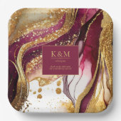 抽象芸術きらめくズ結婚ワインレッドID1018 ペーパープレート (正面)