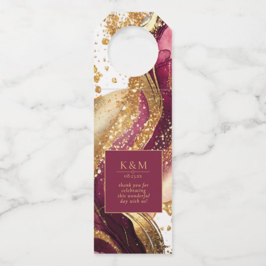 抽象芸術きらめくズ結婚ワインレッドID1018 ボトルネックタグ (正面)