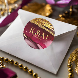 抽象芸術きらめくズ結婚ワインレッドID1018 ラウンドシール