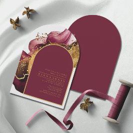 抽象芸術きらめくブライダルシャワーレッドアーチID1018 招待状