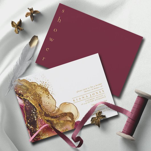 抽象芸術きらめくブライダルシャワーワインレッドID1018