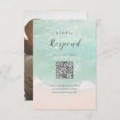 抽象芸術きらめく海ビーチ結婚式QRコード 出欠カード (正面/裏面)