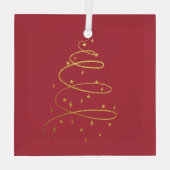 抽象芸術きらめく金ゴールドクリスマスツリー ガラスオーナメント (裏面)