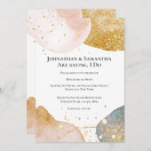 抽象芸術きらめく金ゴールドピンクブルーグリッター 招待状 (正面/裏面)