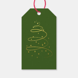抽象芸術きらめく金ゴールド、グリーンクリスマスツリー ギフトタグ