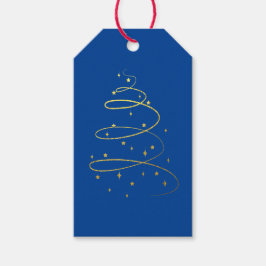 抽象芸術きらめく金ゴールド、ブルークリスマスツリー ギフトタグ