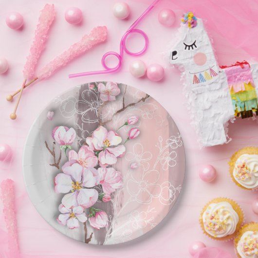 抽象芸術さくらんぼ花ズラウンド紙プレート ペーパープレート (パーティー)