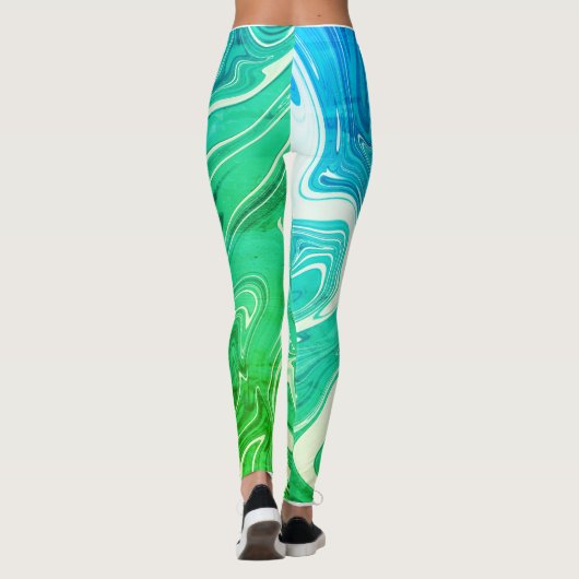抽象芸術さまざまな緑色の液体のスタイル レギンス (裏面)