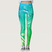 抽象芸術さまざまな緑色の液体のスタイル レギンス (正面)